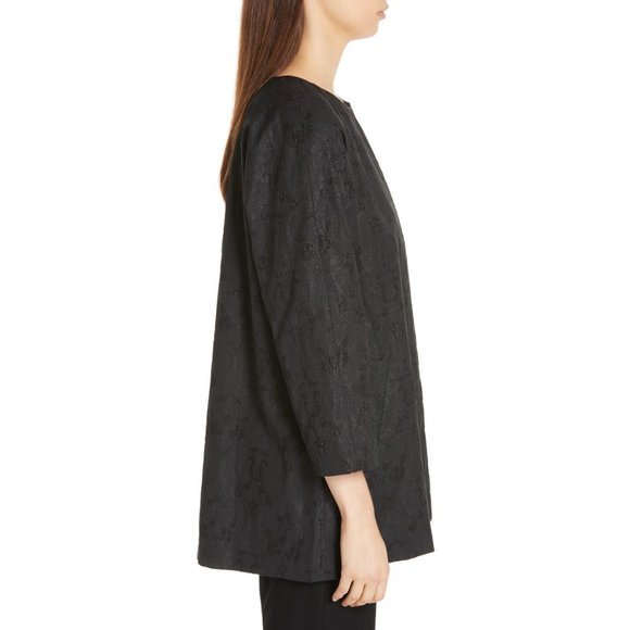 NWT Women Petite Size Small PS Eileen Fisher Metallic Jacquard Collarless Jacket - Picture 3 of 6